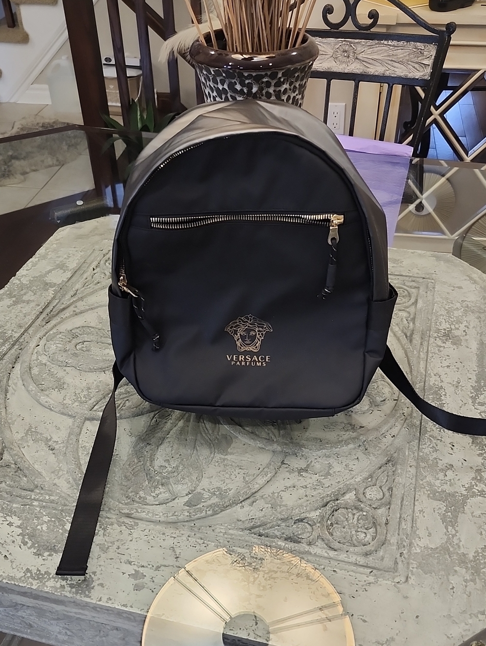 Versace Black Mixed Media Backpack Like New